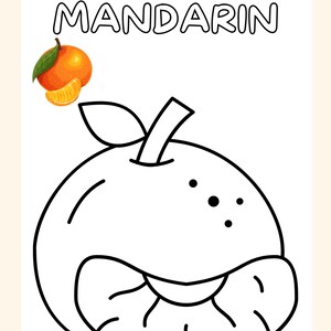Puede incluir: Un dibujo en blanco y negro de una mandarina. La palabra "MANDARIN" est&aacute; escrita encima de la naranja.