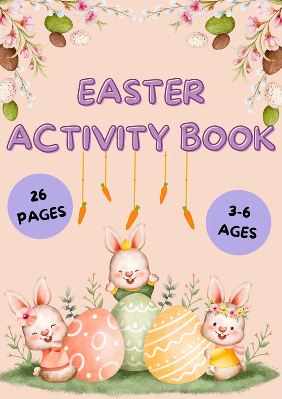 Printable Easter Activity Book for Kids – 26 Fun , Coloring, Puzzles & Games | PDF Worksheets Instant Download Perfect for Road Trips