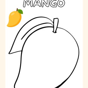 Puede incluir: Un dibujo en blanco y negro de un mango. La palabra "MANGO" est&aacute; escrita en negro en la parte superior de la imagen.
