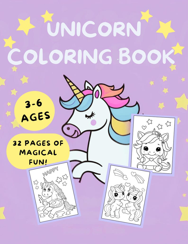 Unicorn Coloring Pages for Kids - 32 Printable Instant Download PDF, Creative Magical Fun, Girls Coloring Pages, Cute Unicorn Designs image 1