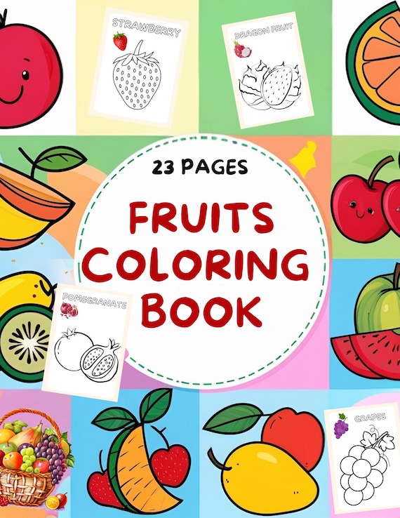 Fruits Coloring Book for Kids |23 Printable PDF ,Learn Fruit Names & Colors | Educational Preschool , Homeschool Activity | Instant Download