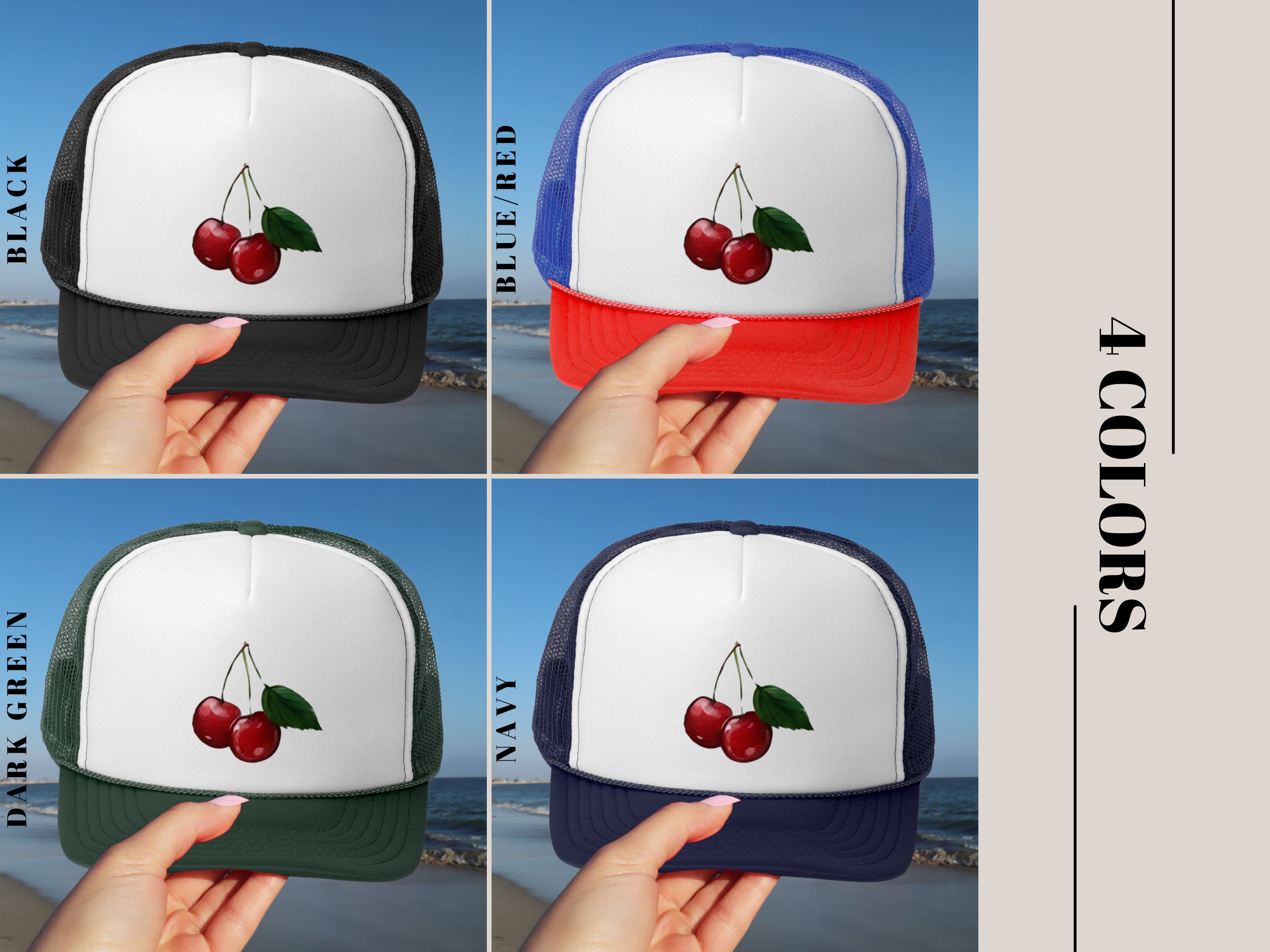 atomos　Cherry tracker mesh cap Cherries Mesh Trucker Hat | Trendy Cherry Trucker Hat