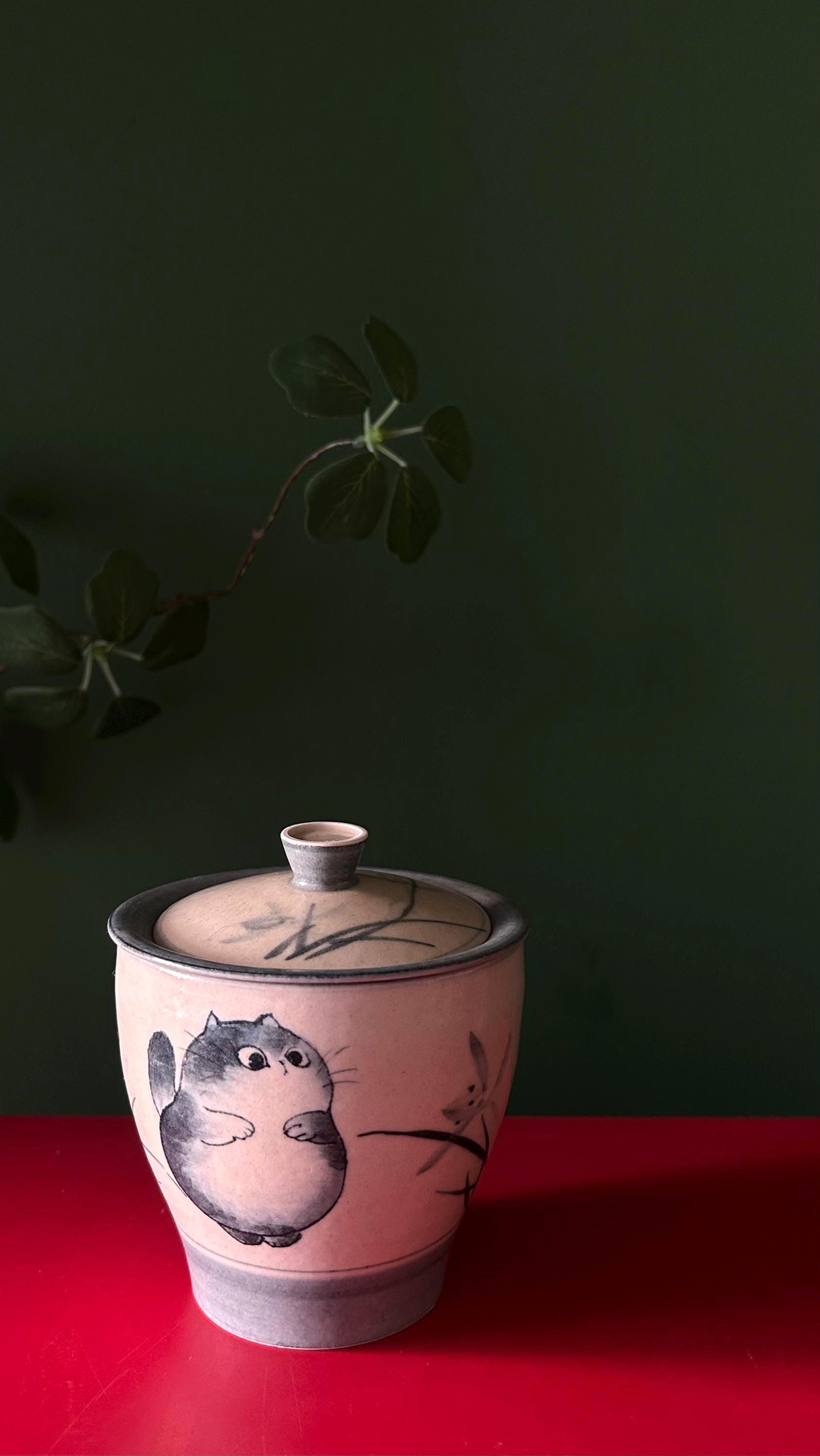 Hand-painted Cat Ceramic Tea Set | Stackable Cup Design - Etsy