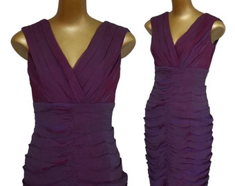 Vintage Y2k Tadashi Silk Chiffon Cocktail Dress, Draped Purple Cocktail Dress, Size XS to S, Extra Small to Small