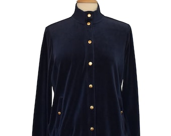 Vintage Y2K Ralph Lauren Velvet Jacket, RL Snap Front Jacket, Signature Snap Navy Blue Jacket, Vintage 1990s, Size XL, Extra Large