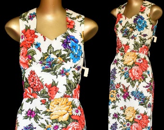 Vintage 70s Floral Rose Print Maxi Dress, Sundays Child Bohemian Boho Dress, New With Tags, NWT, Size XS Extra Small