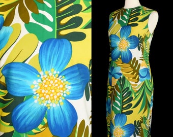 Vintage 60s Hawaiian Sleeveless Dress, Lauhala Hawaii Sheath, Made in Hawaii, Tropical Floral Print, Size M Medium