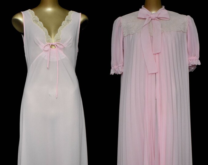 Vintage Pink Nightgown and Pleated Robe Set, 50s Odette Barsa Peignoir ...