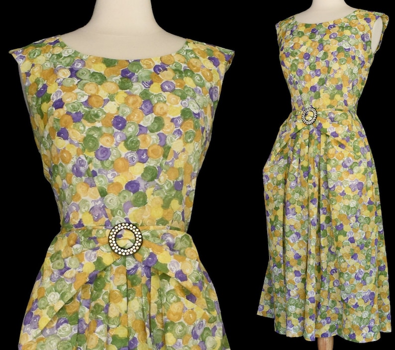 Size M to L 50s Floral Print Cocktail Dress Paul Sachs Original Medium to Large Painterly Floral Party Dress