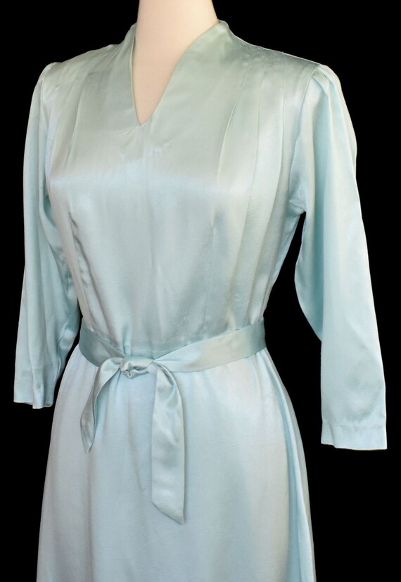 Vintage 70s does 40s Satin Cocktail Dress, Ice Bl… - image 7