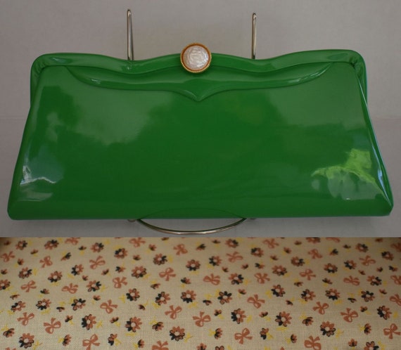 bright green clutch bag