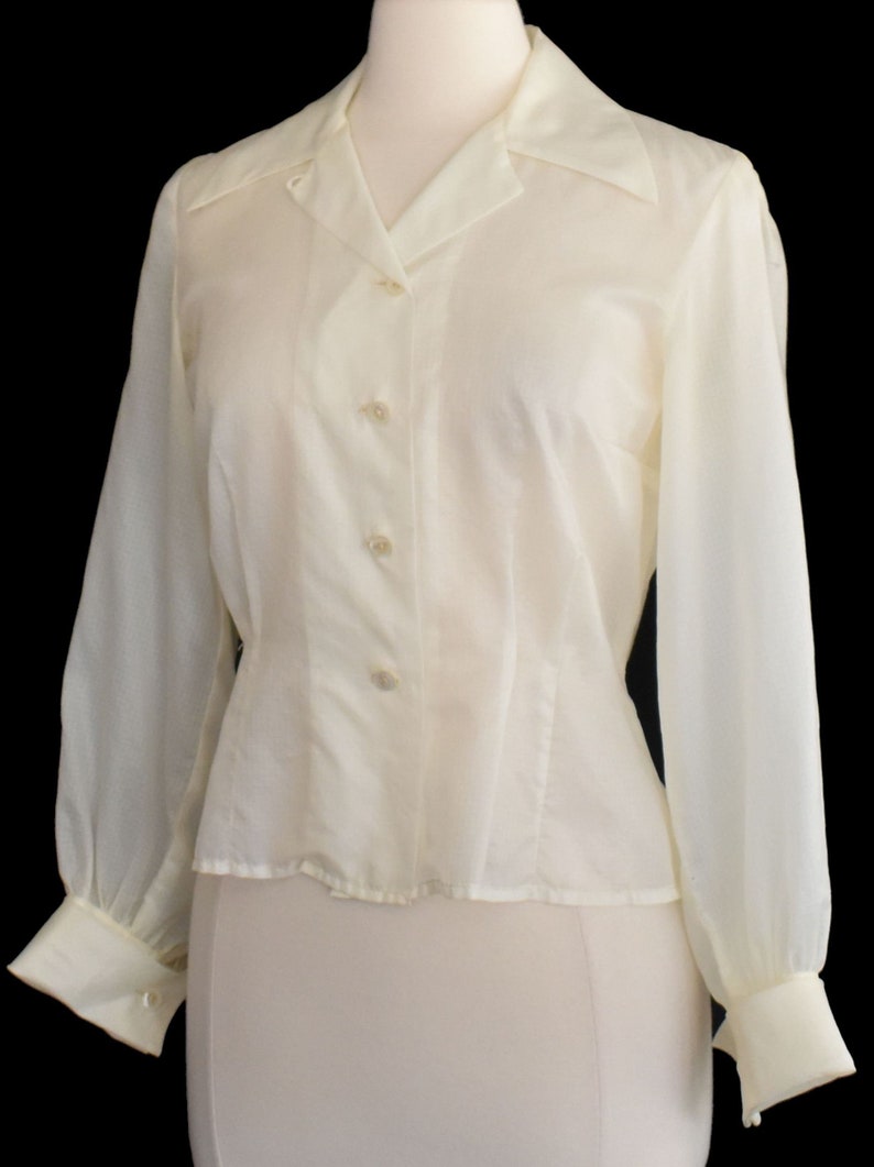 40s White Silk Blend Blouse Woven In Check Semi Sheer Shirt | Etsy
