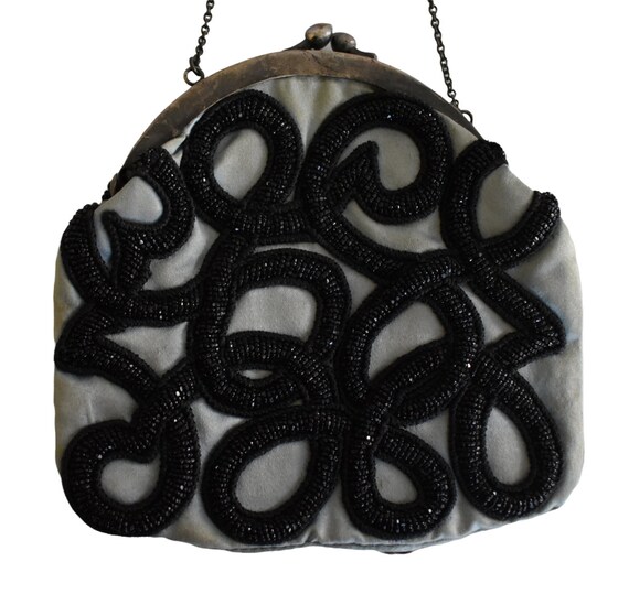 Vintage 30s Handbag, 3-D Beaded Soutache Purse, B… - image 8