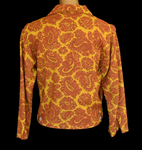 Vintage 60s Paisley Print Blouse, Rust and Chartr… - image 7