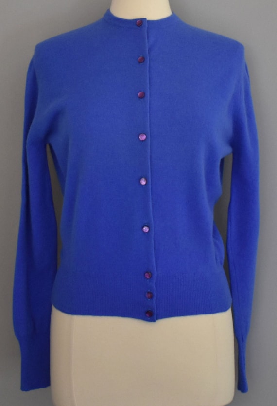 50s Darlene Cardigan Sweater, Blue Lambswool Angor