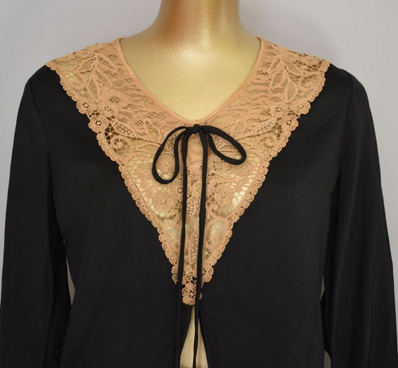 30s Black Silk Blouse, Black Silk Satin Blouse wit
