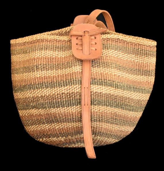 Vintage Y2K Sisal Woven Shoulder Bag, Striped Str… - image 2
