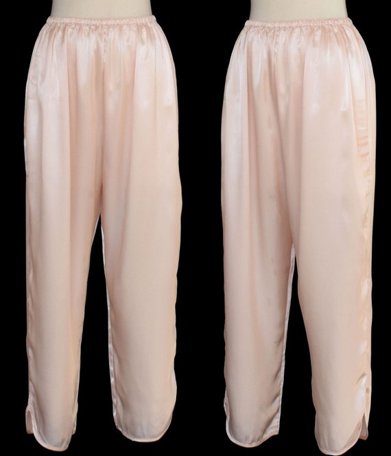 Vintage 80s 1940s Style Satin Pajamas, Lace Embel… - image 3