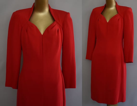 Red Estevez Cocktail Dress, Silk Party Dress, Vint