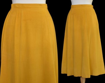 Vintage 50s Koret California Skirt, Mustard Brushed Cotton Fit and Flare Skirt, High Waist, Size S to M, Small Medium