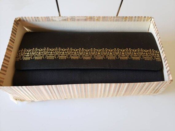 Vintage 60s Tatsumari Clutch Purse, Black Silk wi… - image 8