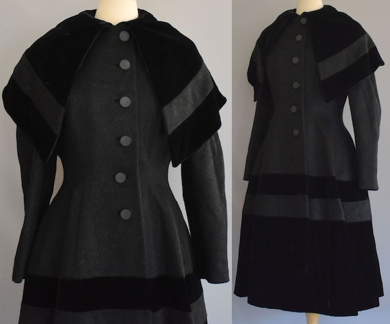 40s Lilli Ann Princess Coat, Black Mohair and Silk