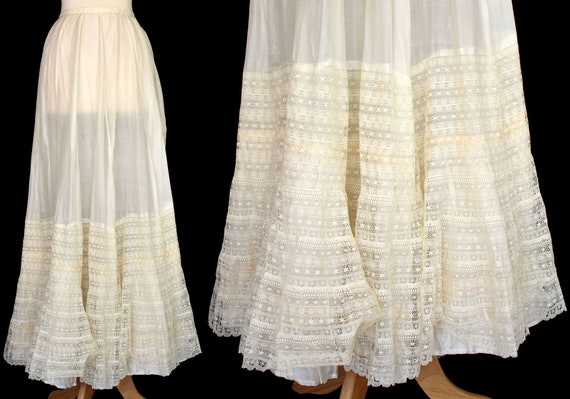 Edwardian Silk Slip, Antique Lace Ruffled Petticoa