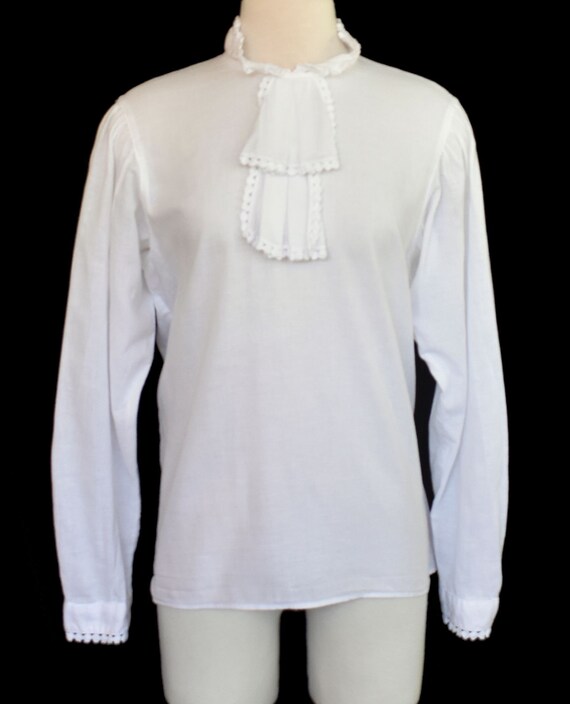 Vintage 80s White Linen Blouse, Scalloped Trim, J… - image 3