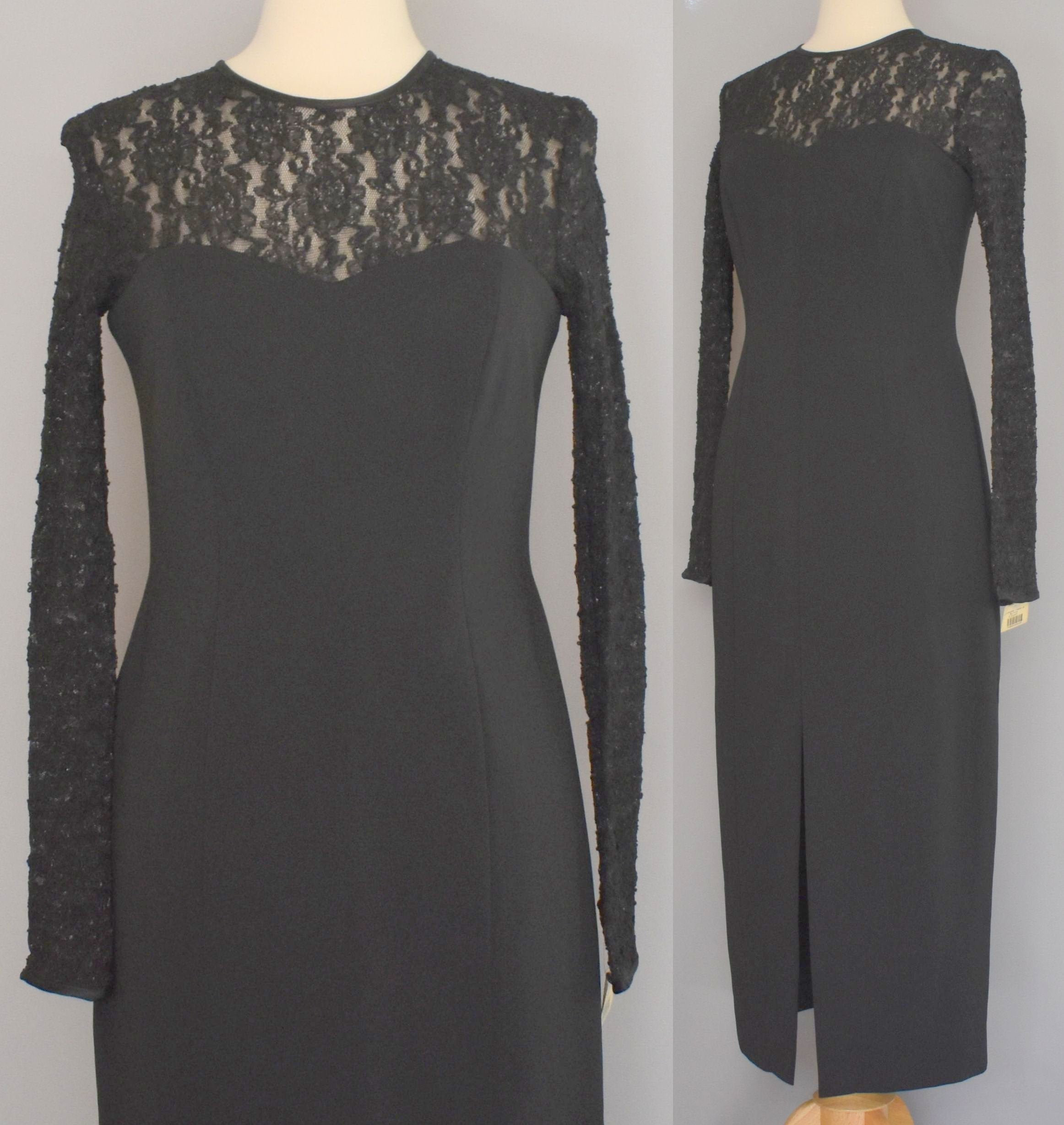 90s Black Evening Gown Lace Illusion Bodice Dress Designer | Etsy