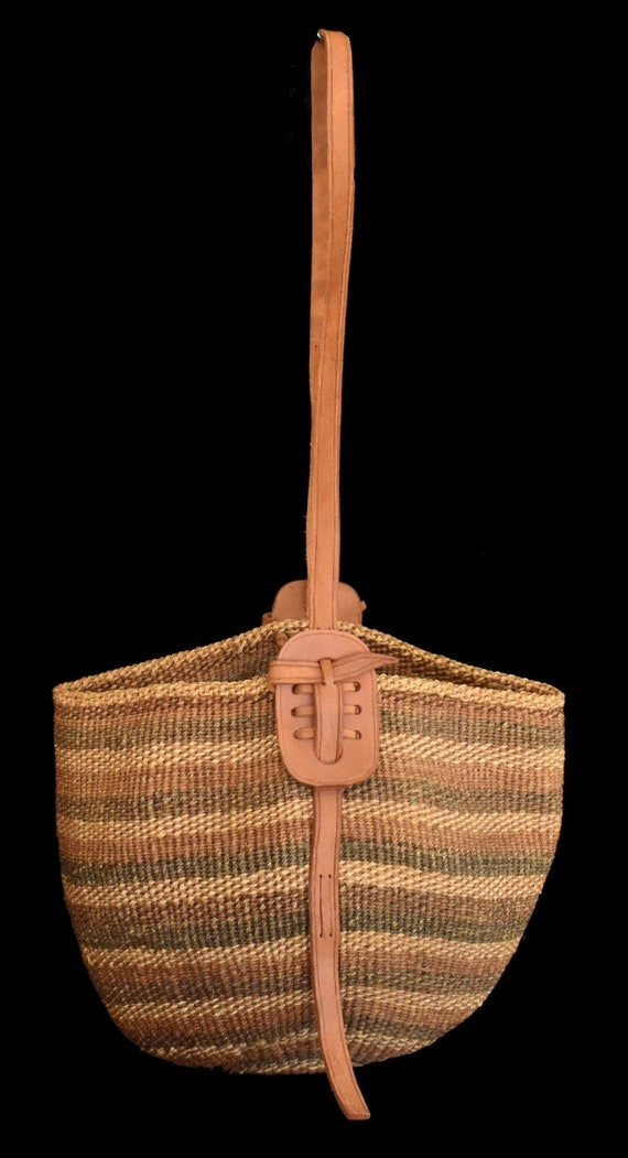 Vintage Y2K Sisal Woven Shoulder Bag, Striped Str… - image 6