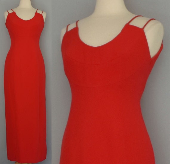 Estevez Red Silk Evening Gown, Vintage 70s Gown, B