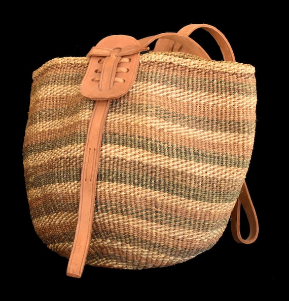 Vintage Y2K Sisal Woven Shoulder Bag, Striped Str… - image 3