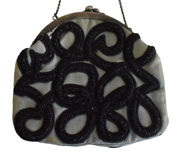 Vintage 30s Handbag, 3-D Beaded Soutache Purse, B… - image 7