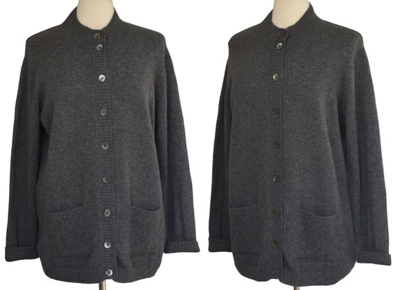 Vintage Y2K Cashmere Cardigan Sweater, Dark Gray … - image 1