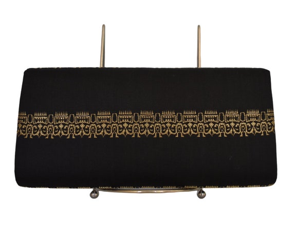 Vintage 60s Tatsumari Clutch Purse, Black Silk wi… - image 7