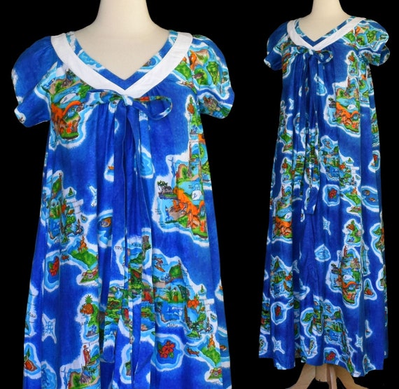 Vintage 70s Waltah Clarke Souvenir Hawaiian Maxi … - image 1