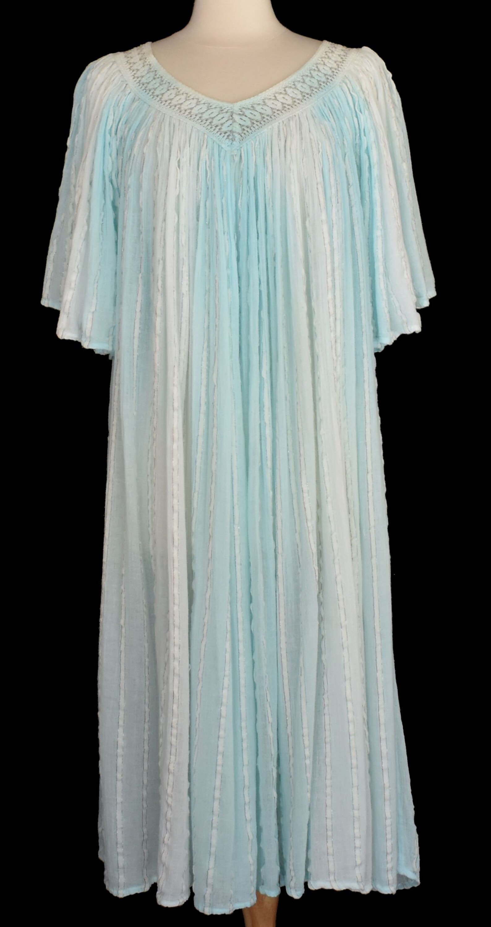 70s Greek Cotton Gauze Dress Pale Green Ombre Kaftan Angel Etsy
