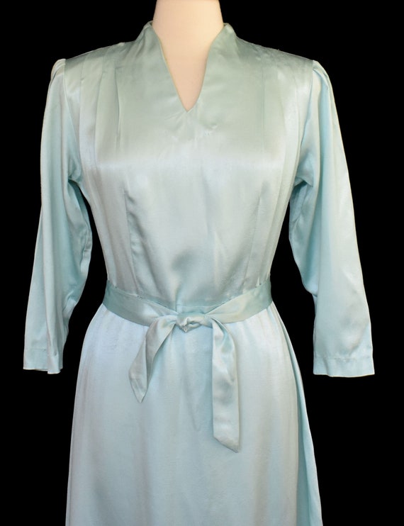 Vintage 70s does 40s Satin Cocktail Dress, Ice Bl… - image 4