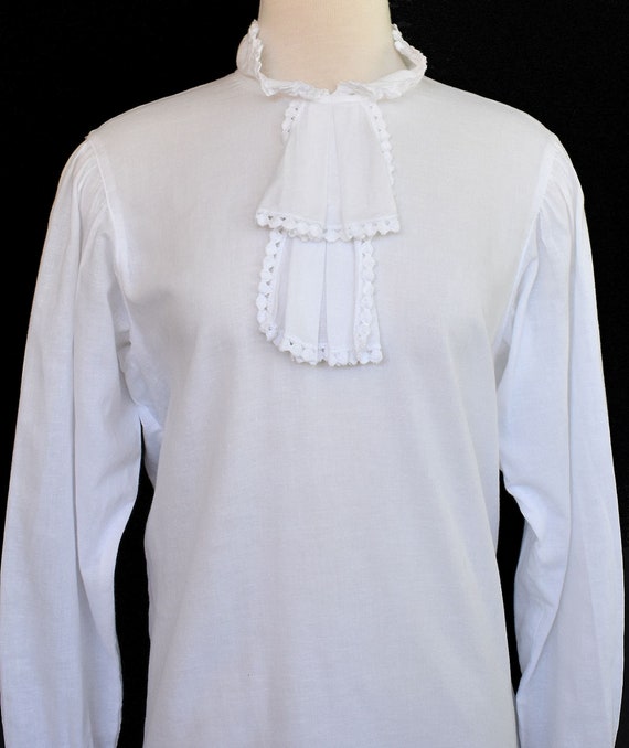 Vintage 80s White Linen Blouse, Scalloped Trim, J… - image 1