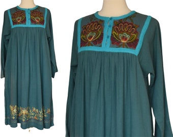 Vintage 90s Afghan Style Dress, Embroidered Cotton Dress with Belt, Made in India, New With Tags, Deadstock, NWT, Size M Medium