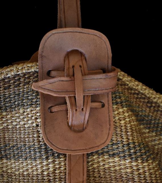 Vintage Y2K Sisal Woven Shoulder Bag, Striped Str… - image 9