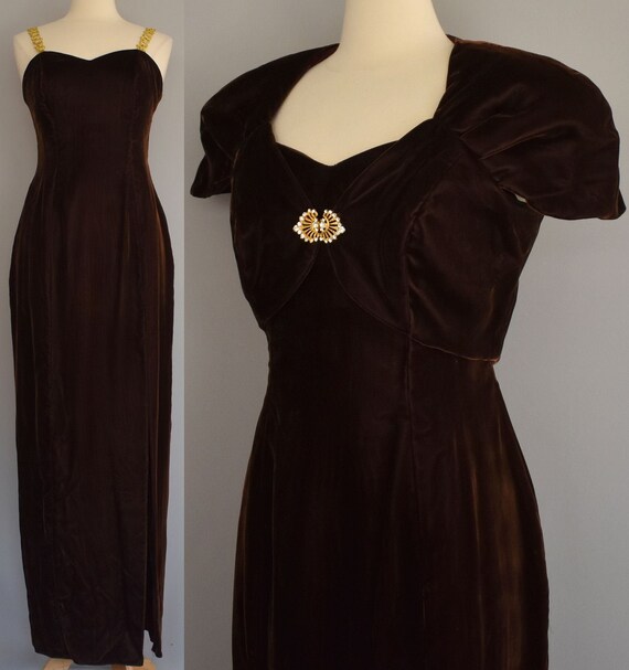 40s Style Evening Gown, Chocolate Brown Velvet Eve