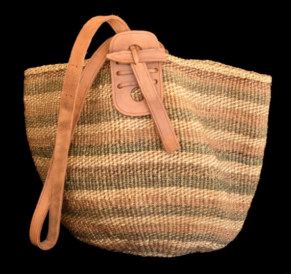 Vintage Y2K Sisal Woven Shoulder Bag, Striped Str… - image 4