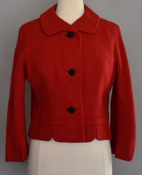 50s Red Wool Jacket, Frank Gallant Suit Jacket, Cr