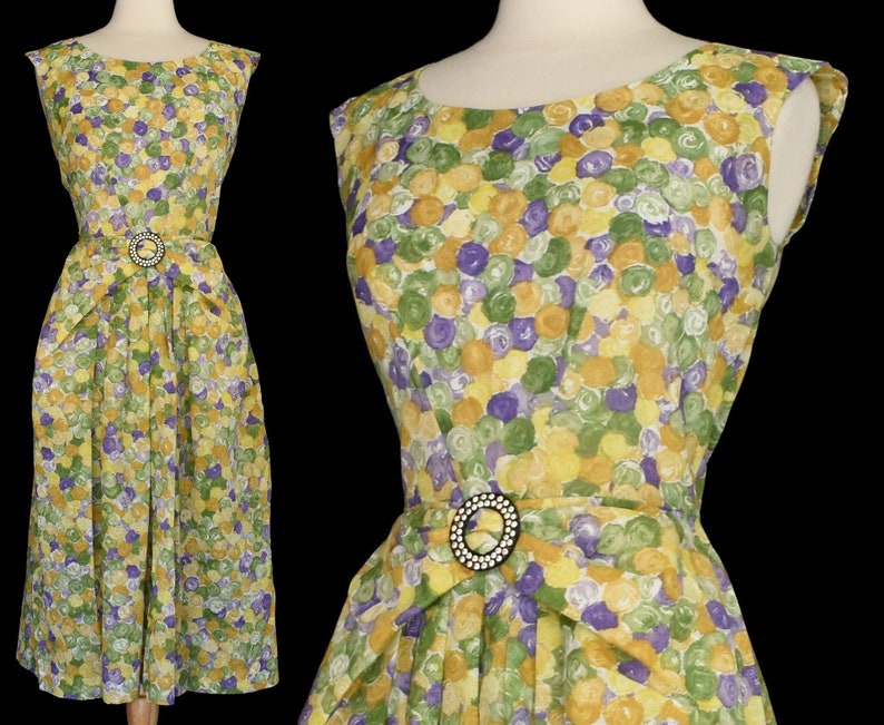 Size M to L 50s Floral Print Cocktail Dress Paul Sachs Original Medium to Large Painterly Floral Party Dress