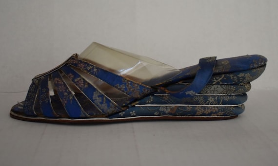 40s Chinese Silk Brocade Wedge Shoes, Cantilever S