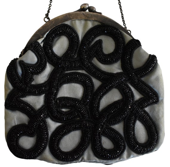 Vintage 30s Handbag, 3-D Beaded Soutache Purse, B… - image 4