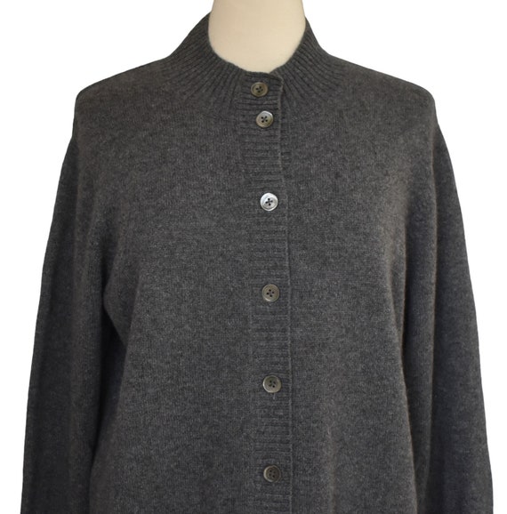 Vintage Y2K Cashmere Cardigan Sweater, Dark Gray … - image 2