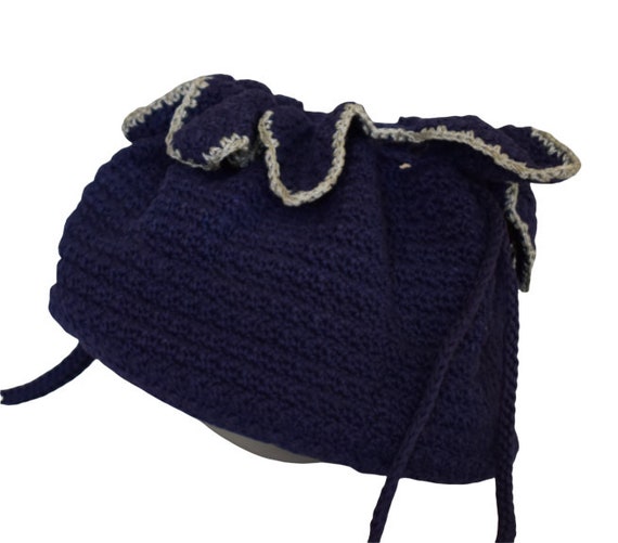 Vintage 40s Hand Crocheted Purse, Navy Blue and M… - image 2