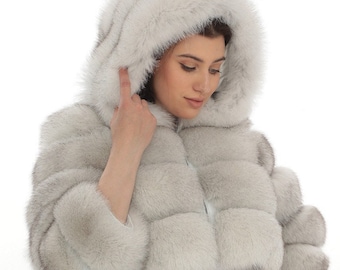 ceket natural kadın tilki, ceket beyaz kadın tilki, kadınlar için hediyelik ürün, ceket kapşonlu